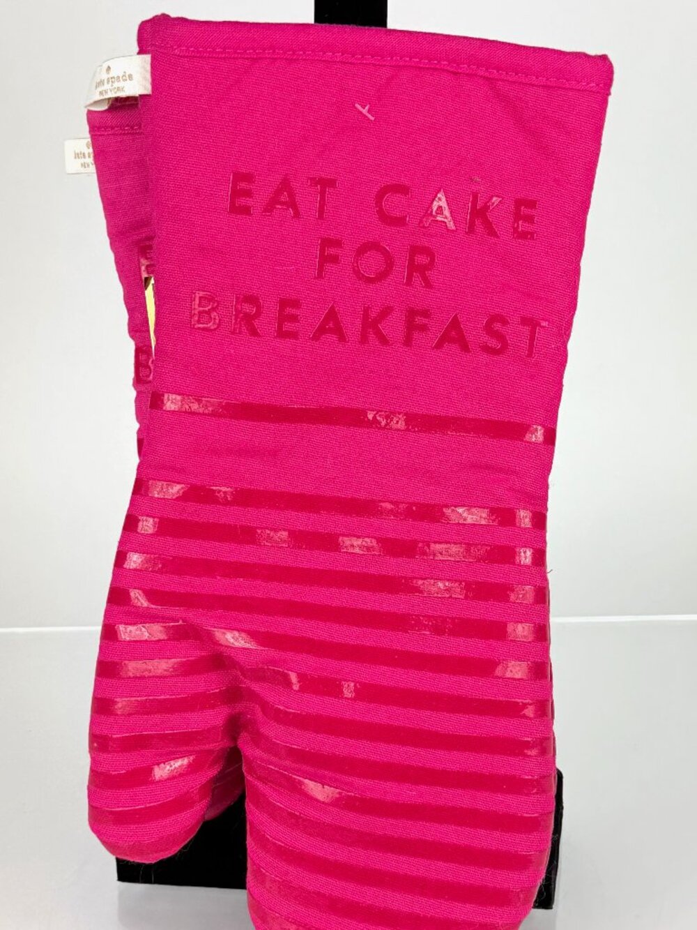 NWT Kate Spade Oven Mitt Set Eat Cake For Breakfast Pink Diner Stripe